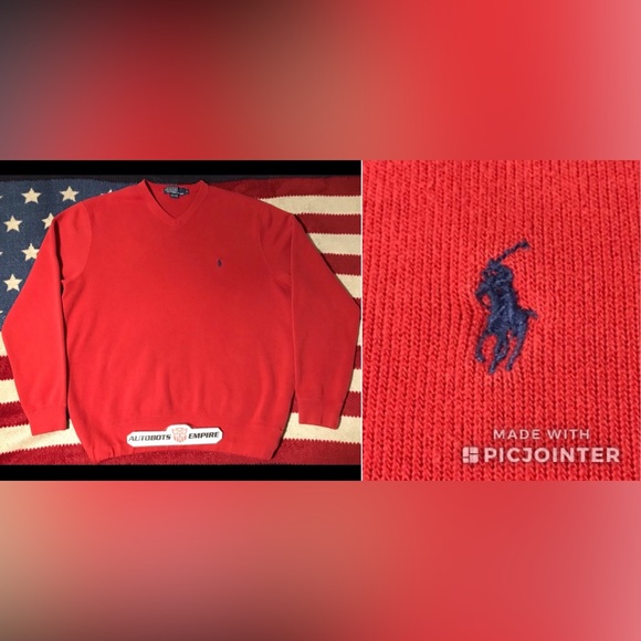 Vintage Polo Ralph Lauren Classic Red V Neck Sweater L p wing stadium rlpc Golf - Picture 1 of 10